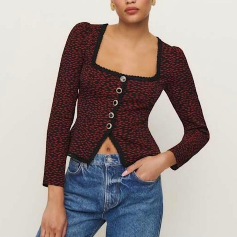 Reformation Nikky Lace Trim Top French Kiss Red Black Size 4